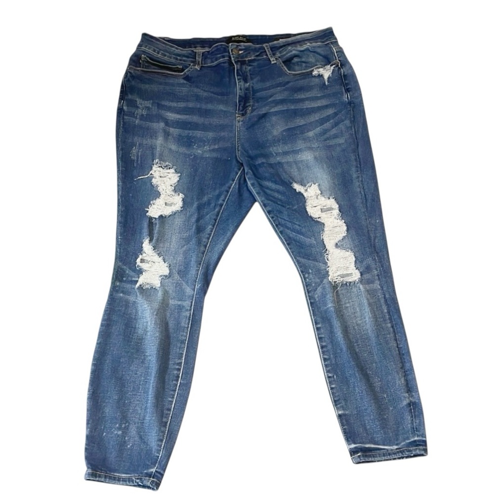 Judy Blue High Rise Destroyed Skinny Fit Denim Blue Jeans Sz 14W JB82172 Stretch